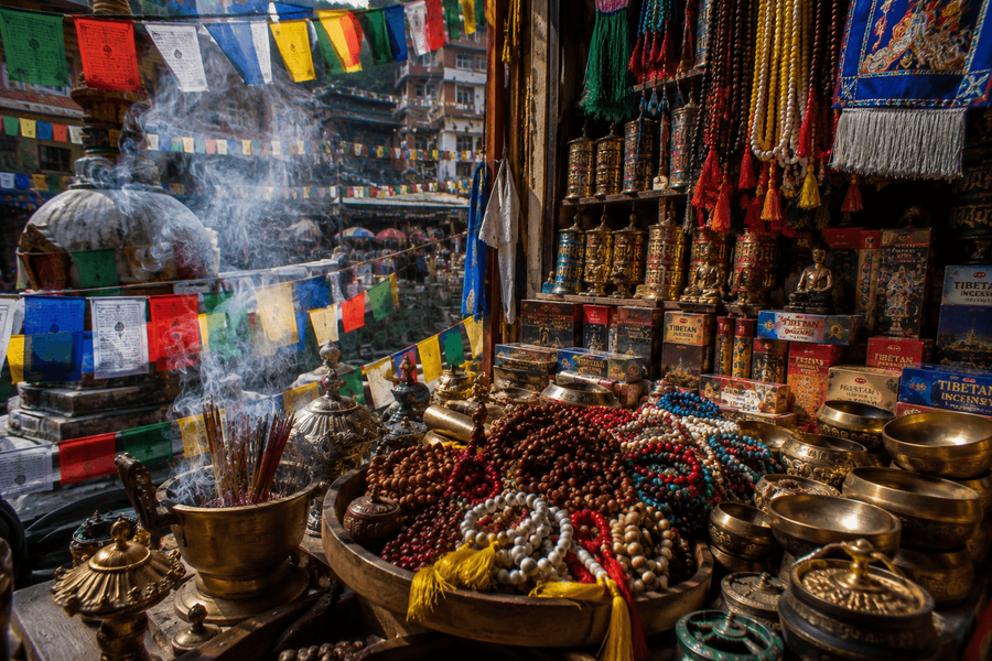Prayer flags, incense, and monastery essentials