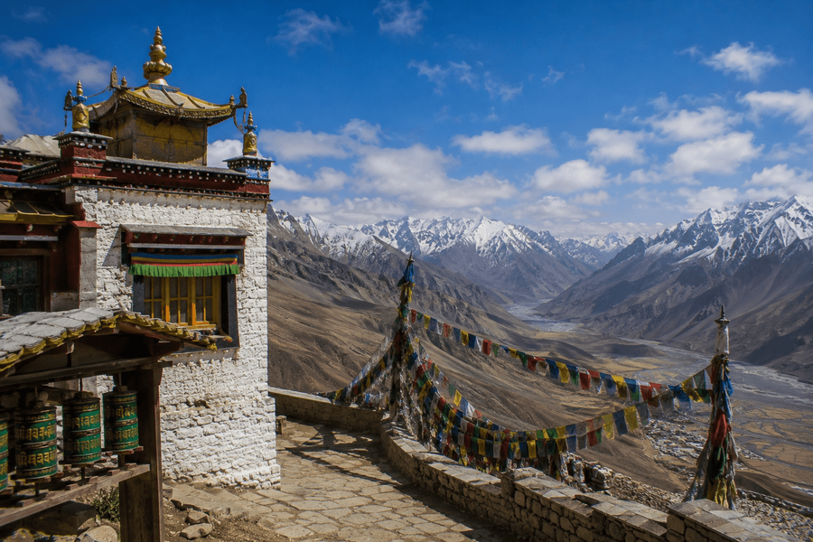 Kibber Monastery and prayer flag viewpoints