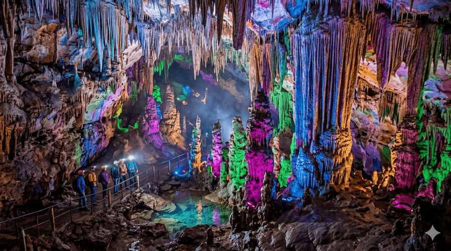 Color-Lit Stalactite & Stalagmite Formations