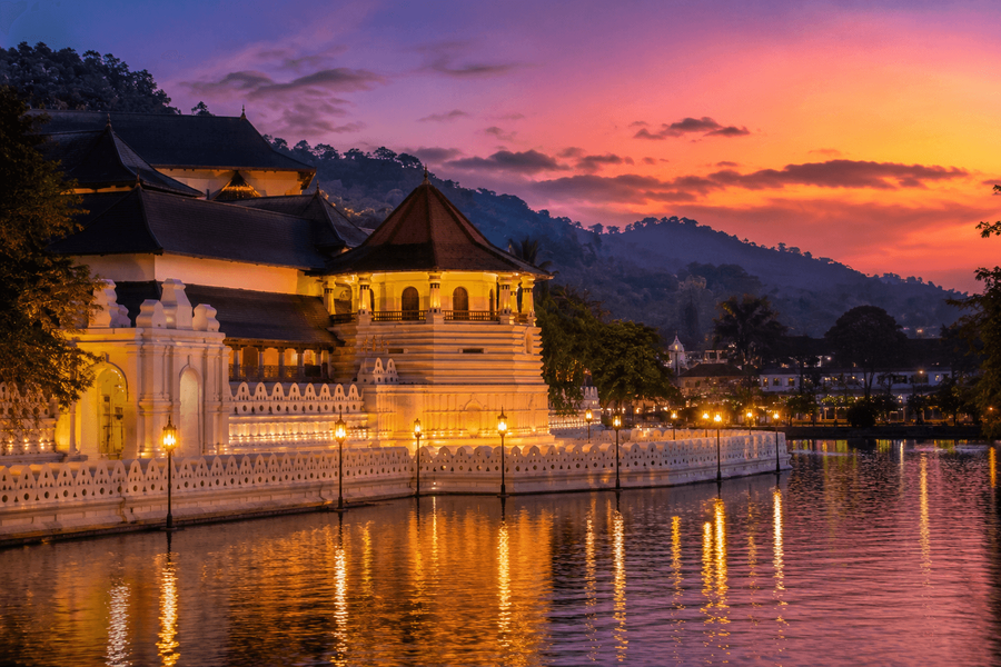 Golden roof and lake backdrop
