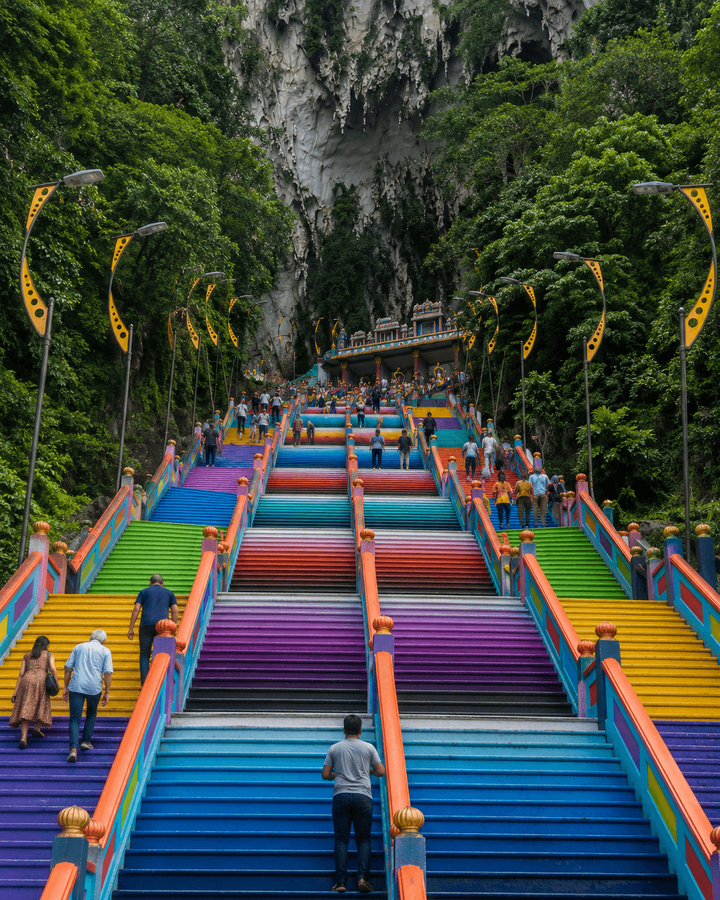 Colorful staircase climb