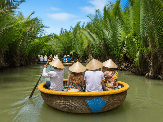 Taking a Traditional Basket Boat Ride in the Bay Mau Coconut Forest